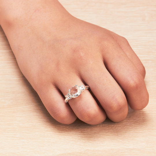 Silver Plated Three Stone Ring Created with Zircondia® Crystals - Philip Jones Jewellery