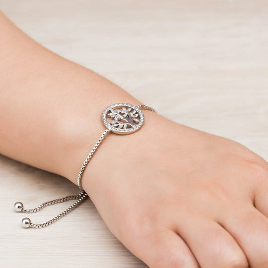 Silver Plated Tree of Life Bracelet Created with Zircondia® Crystals - Philip Jones Jewellery