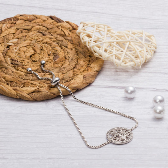 Silver Plated Tree of Life Bracelet Created with Zircondia® Crystals - Philip Jones Jewellery
