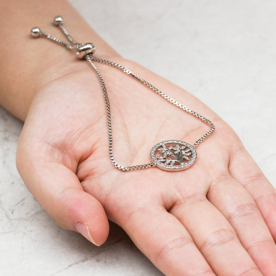 Silver Plated Tree of Life Bracelet Created with Zircondia® Crystals - Philip Jones Jewellery