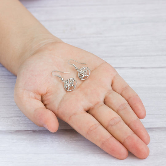 Silver Plated Tree of Life Drop Earrings Created with Crystals from Zircondia® - Philip Jones Jewellery