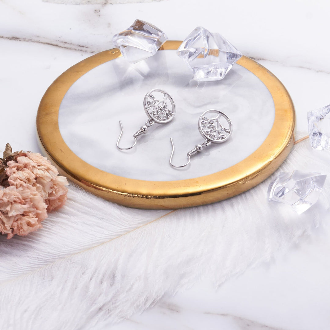 Silver Plated Tree of Life Drop Earrings Created with Crystals from Zircondia® - Philip Jones Jewellery