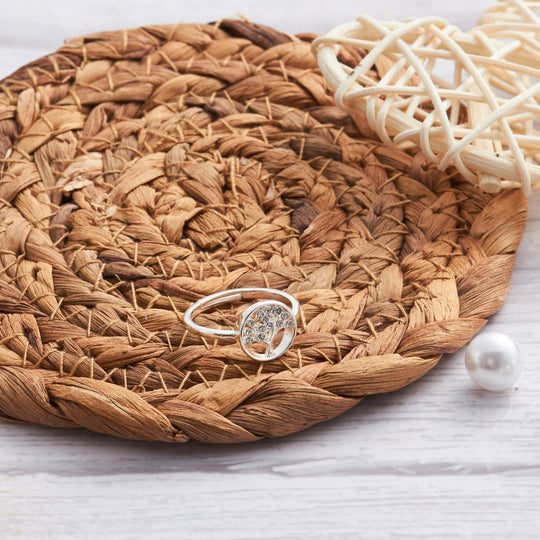 Silver Plated Tree of Life Ring Created with Zircondia® Crystals - Philip Jones Jewellery