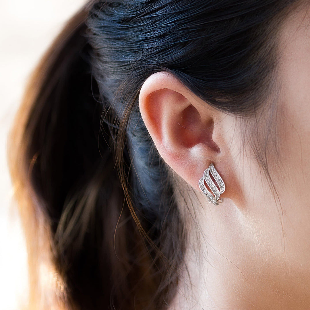 Silver Plated Triple Row Clip On Earrings Created with Zircondia® Crystals - Philip Jones Jewellery