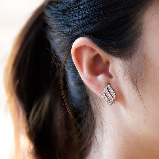 Silver Plated Triple Row Clip On Earrings Created with Zircondia® Crystals - Philip Jones Jewellery