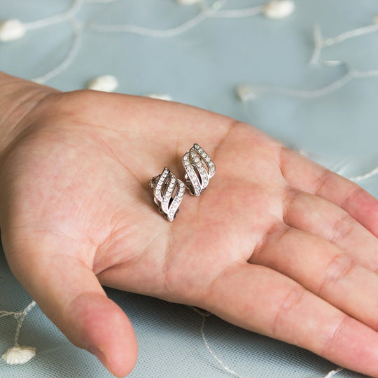 Silver Plated Triple Row Clip On Earrings Created with Zircondia® Crystals - Philip Jones Jewellery