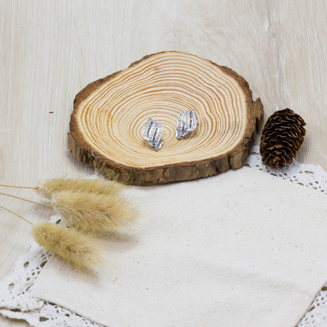 Silver Plated Triple Row Clip On Earrings Created with Zircondia® Crystals - Philip Jones Jewellery