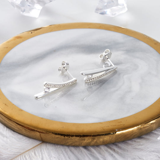 Silver Plated Wishbone Earrings Created with Zircondia® Crystals - Philip Jones Jewellery