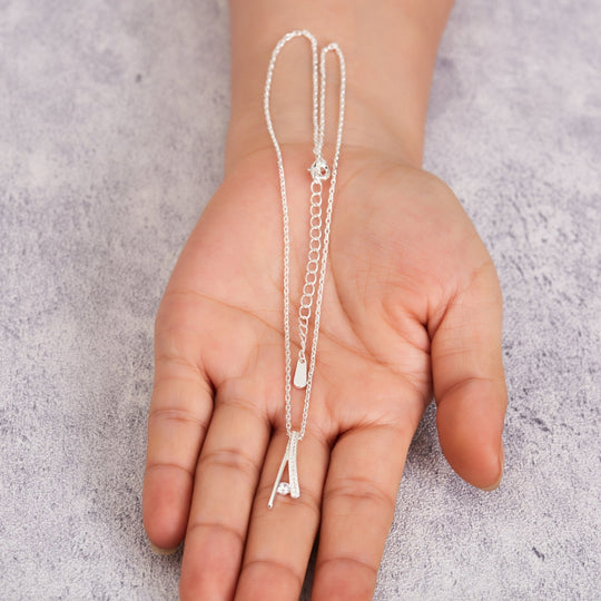 Silver Plated Wishbone Necklace Created with Zircondia® Crystals - Philip Jones Jewellery