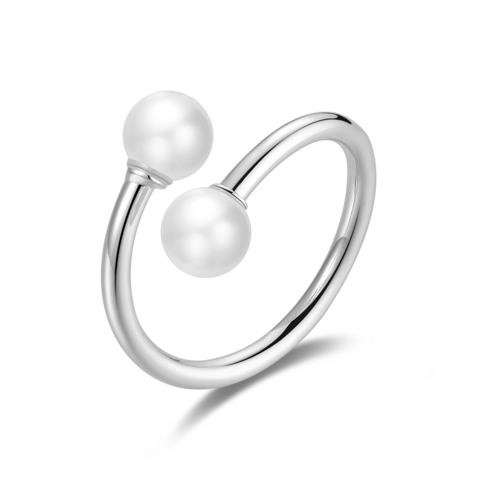 Silver Plated Adjustable Double Pearl Ring by Philip Jones Jewellery
