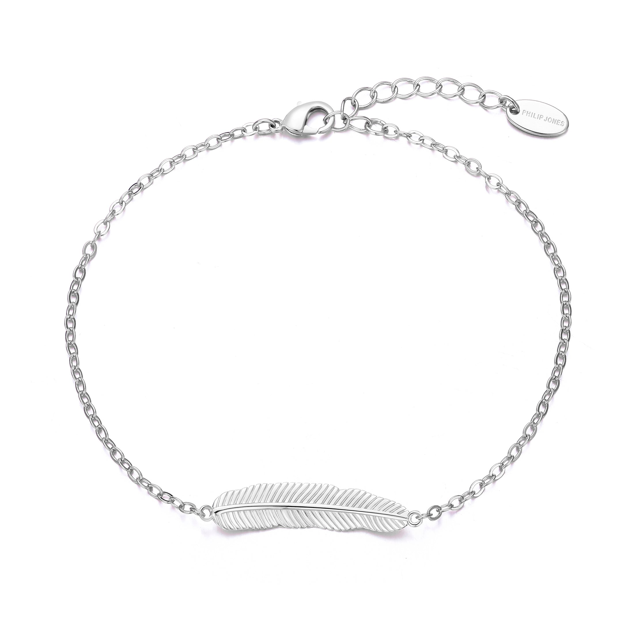 Silver Plated Feather Anklet by Philip Jones Jewellery