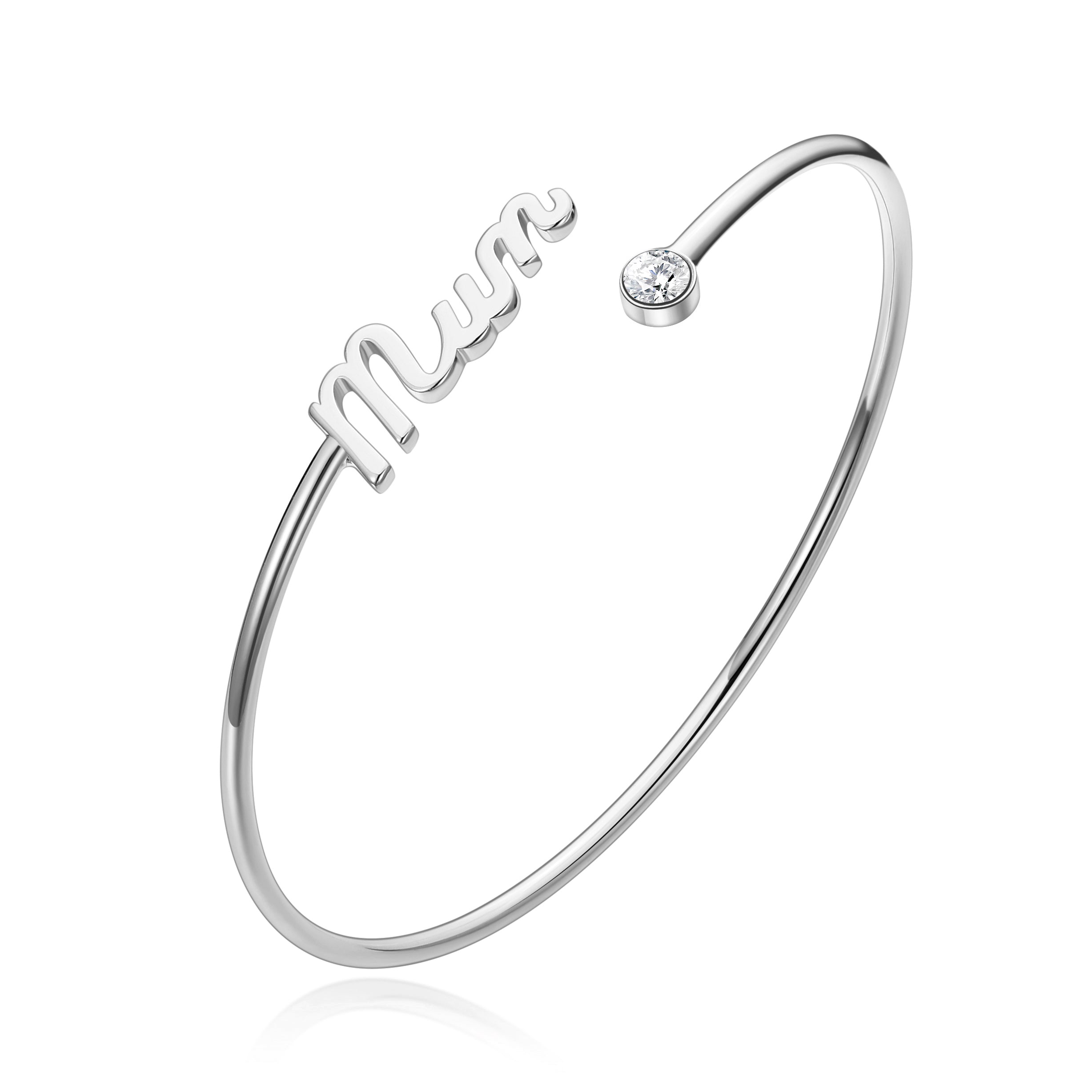 Silver Plated Mum Cuff Bangle Created with Zircondia® Crystals by Philip Jones Jewellery