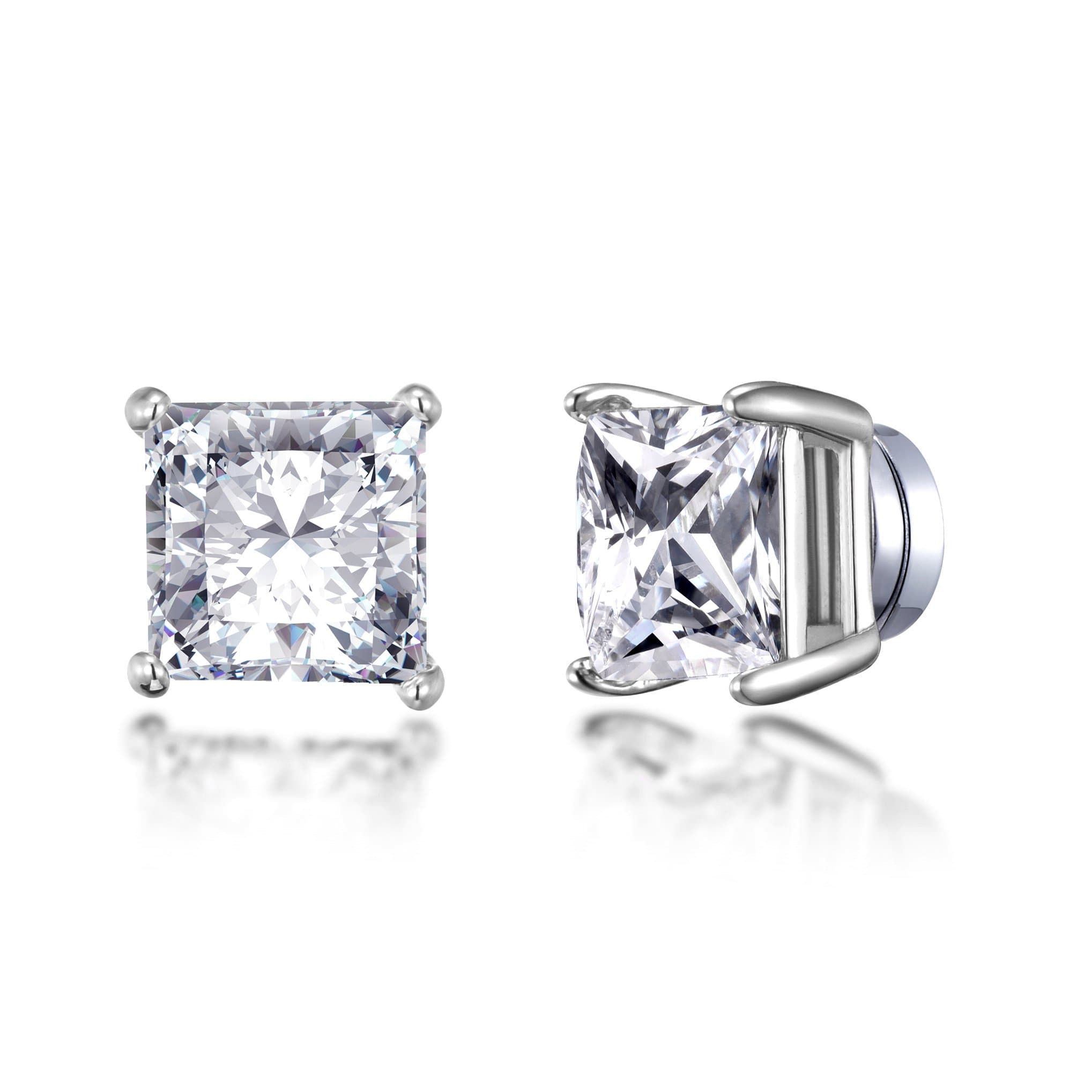 Silver Plated Square Magnetic Clip On Stud Earrings Created with Zircondia® Crystals by Philip Jones Jewellery