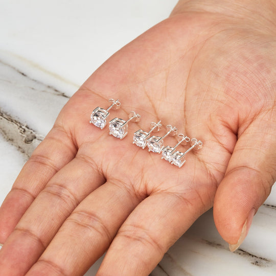 Sterling Silver 3 Pack of 4, 5, and 6mm Earrings Created with Zircondia® Crystals - Philip Jones Jewellery