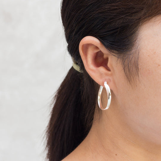 Sterling Silver 30mm Oval Hoop Earrings - Philip Jones Jewellery