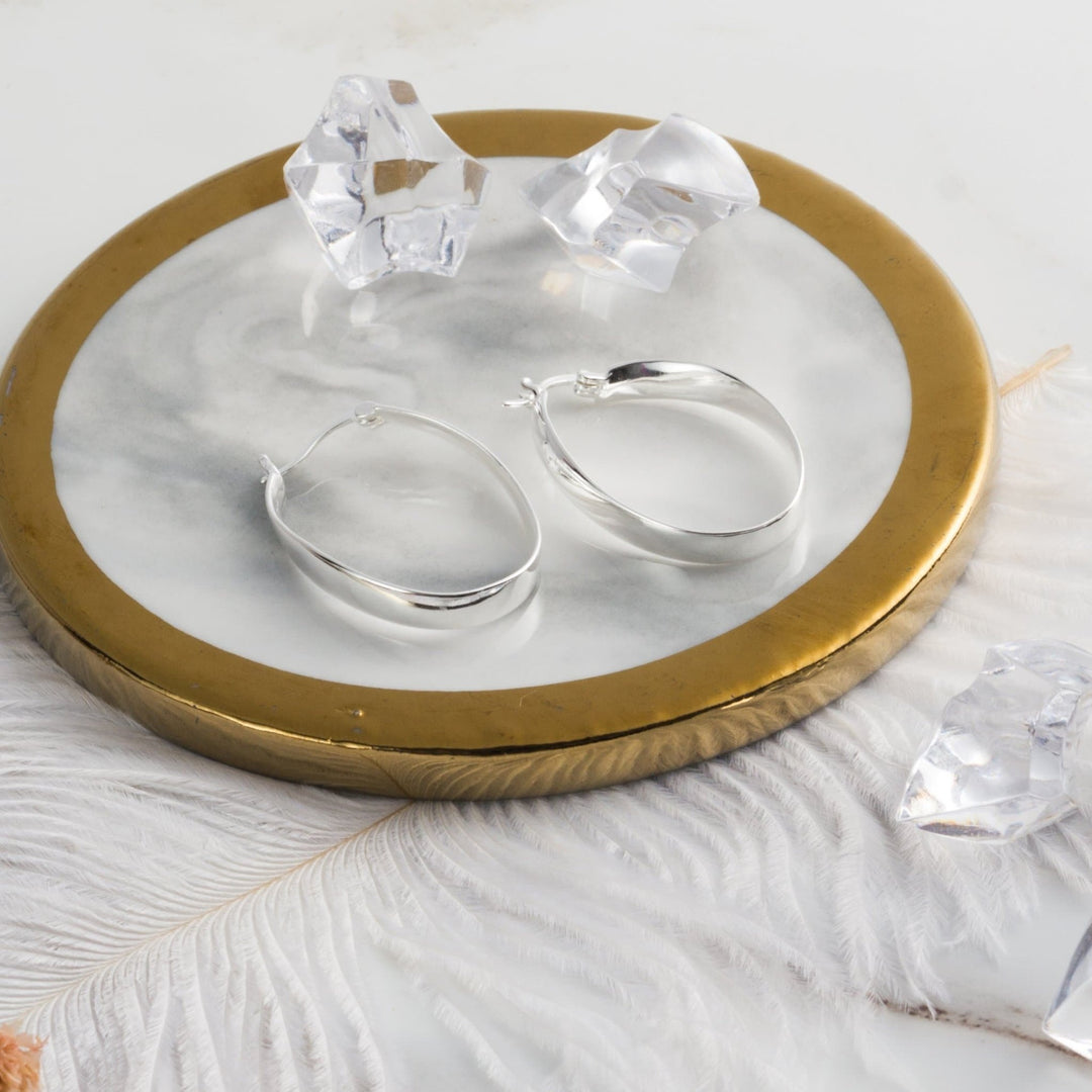 Sterling Silver 30mm Oval Hoop Earrings - Philip Jones Jewellery