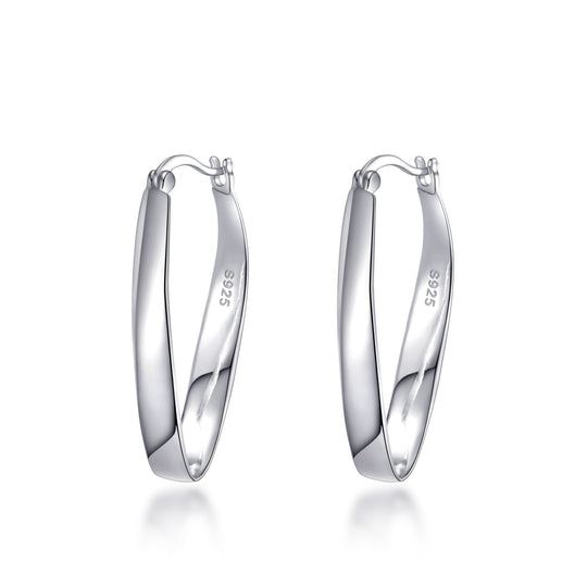 Sterling Silver 30mm Oval Hoop Earrings - Philip Jones Jewellery