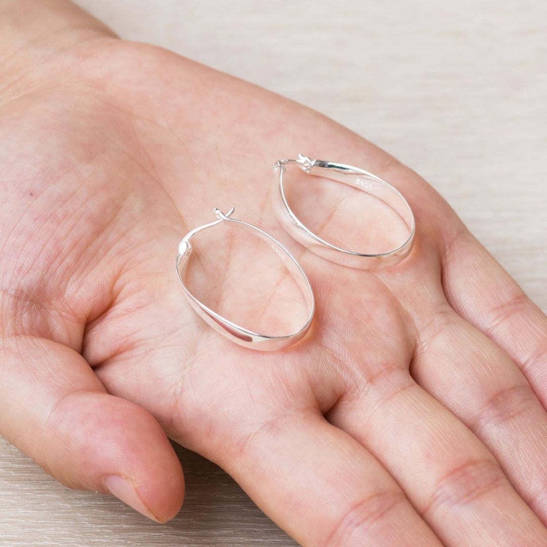 Sterling Silver 30mm Oval Hoop Earrings - Philip Jones Jewellery