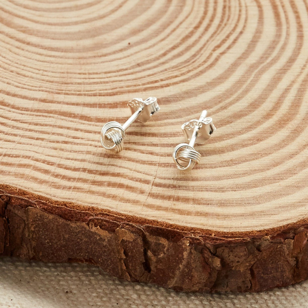 Sterling Silver 4mm Love Knot Earrings - Philip Jones Jewellery
