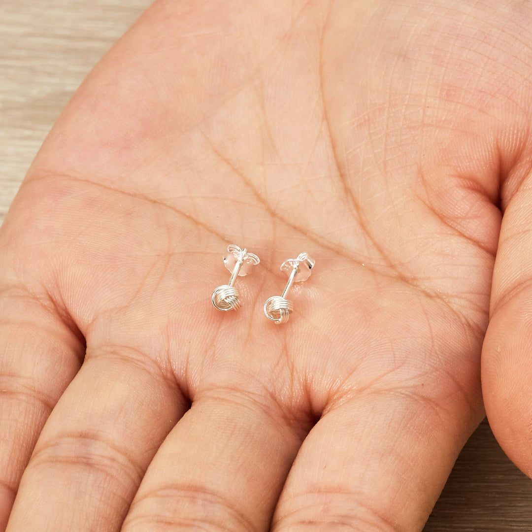 Sterling Silver 4mm Love Knot Earrings - Philip Jones Jewellery