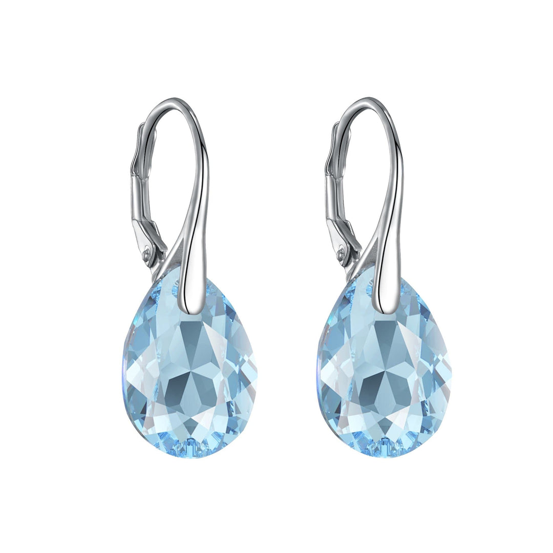 Sterling Silver Aquamarine Drop Earrings Created with Zircondia® Crystals - Philip Jones Jewellery
