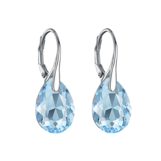 Sterling Silver Aquamarine Drop Earrings Created with Zircondia® Crystals - Philip Jones Jewellery