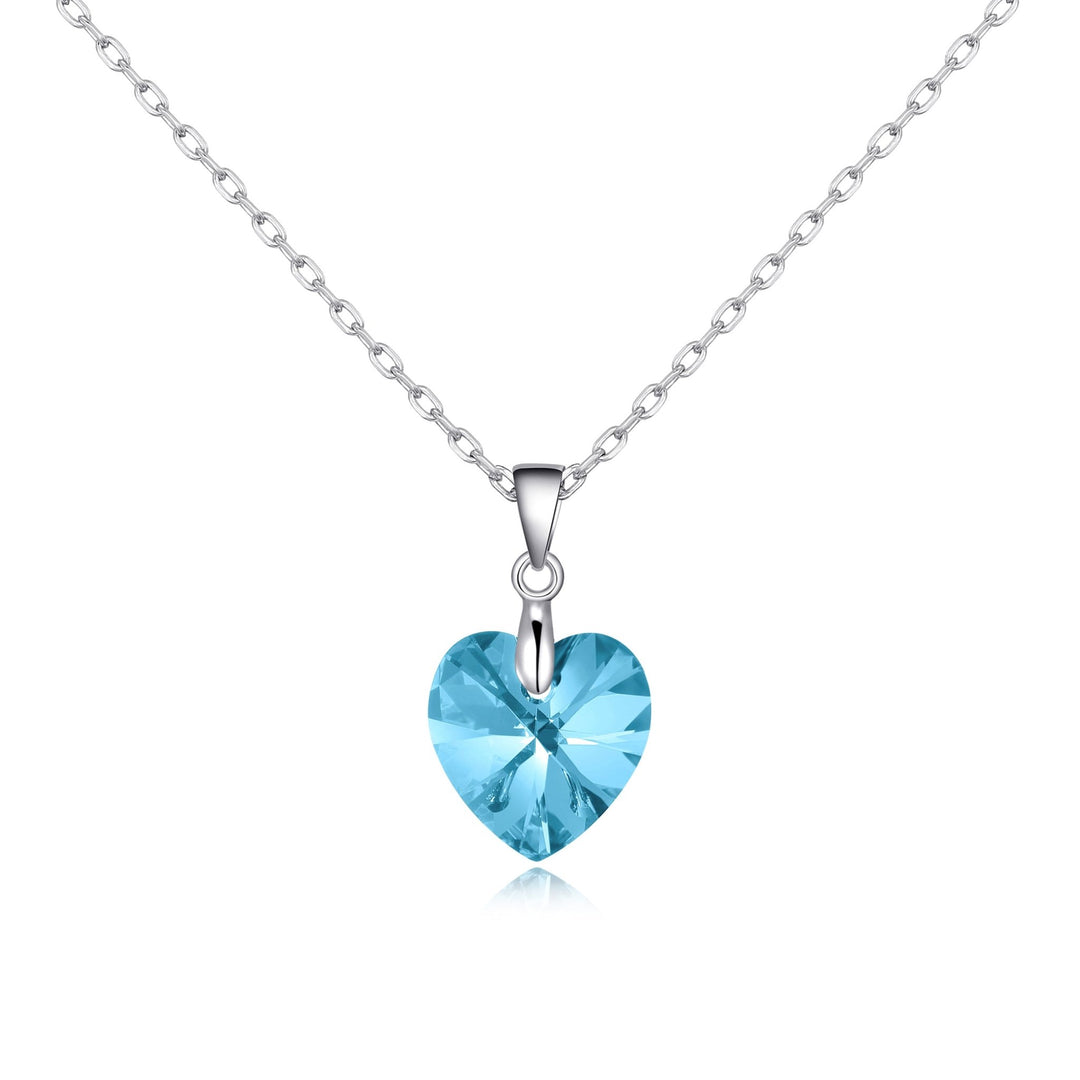Sterling Silver Aquamarine Heart Necklace Created with Zircondia® Crystals - Philip Jones Jewellery