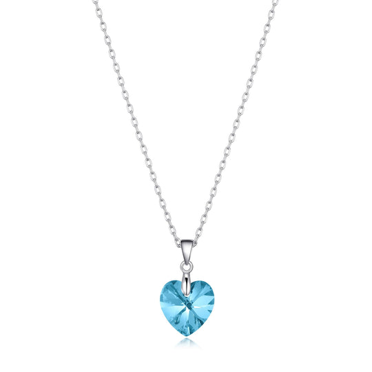 Sterling Silver Aquamarine Heart Necklace Created with Zircondia® Crystals - Philip Jones Jewellery
