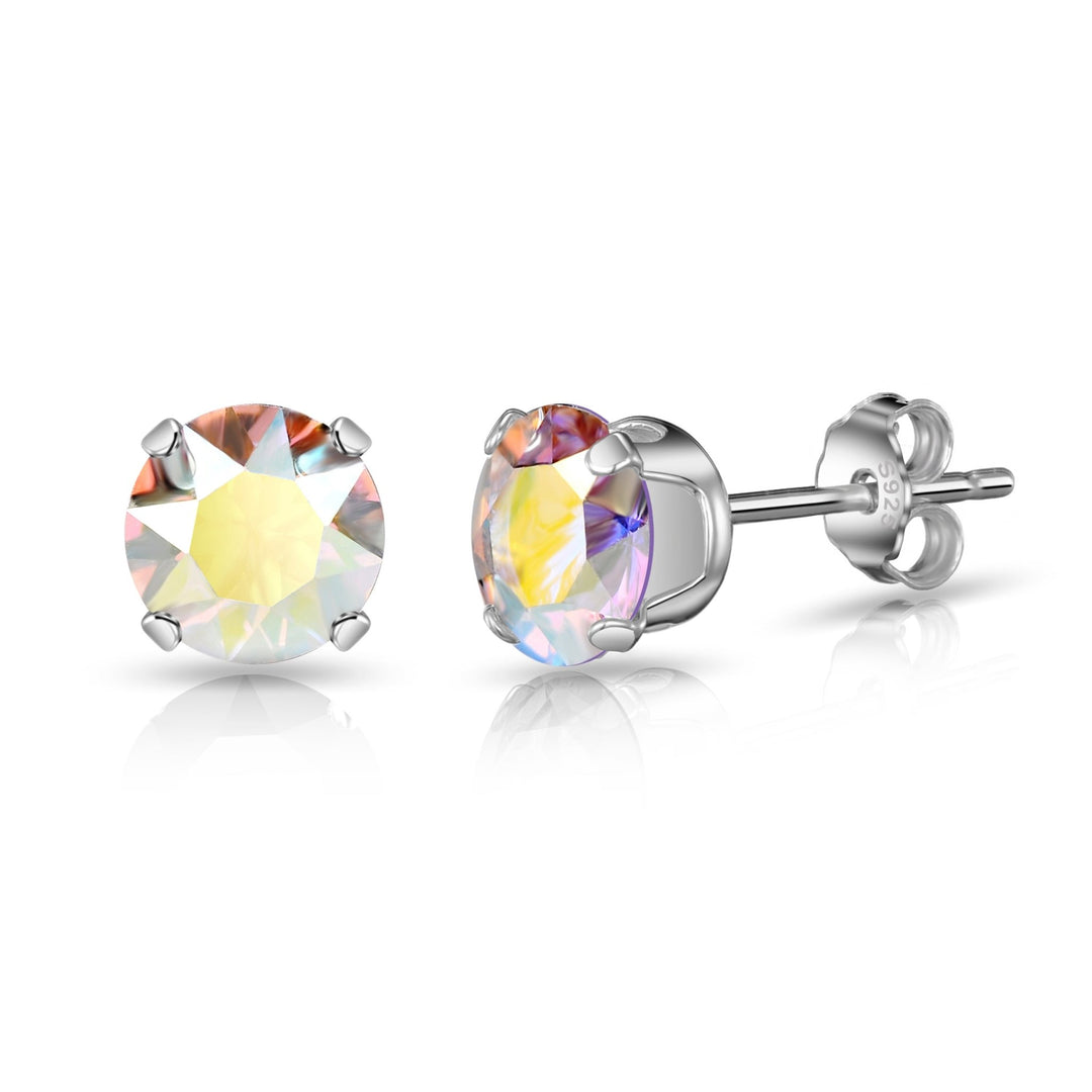 Sterling Silver Aurora Borealis Earrings Created with Zircondia® Crystals - Philip Jones Jewellery