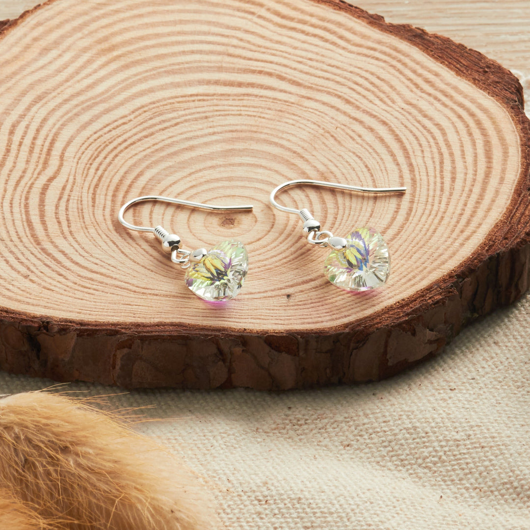 Sterling Silver Aurora Borealis Heart Earrings Created with Zircondia® Crystals - Philip Jones Jewellery