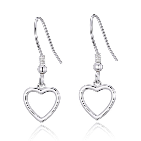 Sterling Silver Heart Drop Earrings - Philip Jones Jewellery
