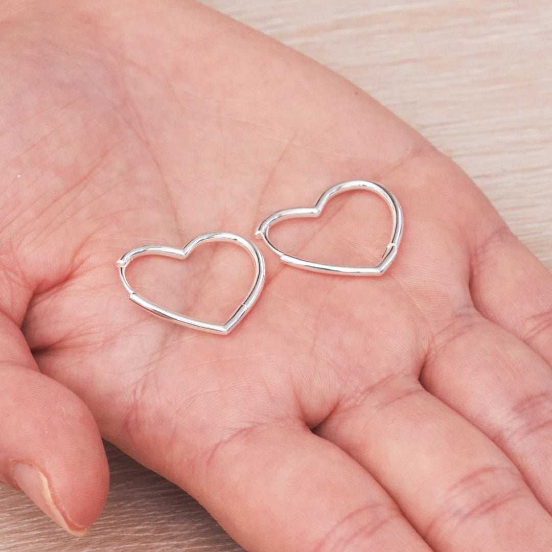 Sterling Silver Heart Hoop Earrings - Philip Jones Jewellery