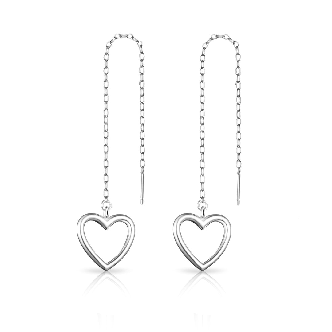 Sterling Silver Heart Thread Earrings - Philip Jones Jewellery