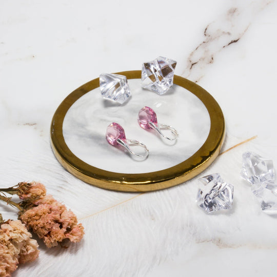 Sterling Silver Light Rose Drop Earrings Created with Zircondia® Crystals - Philip Jones Jewellery