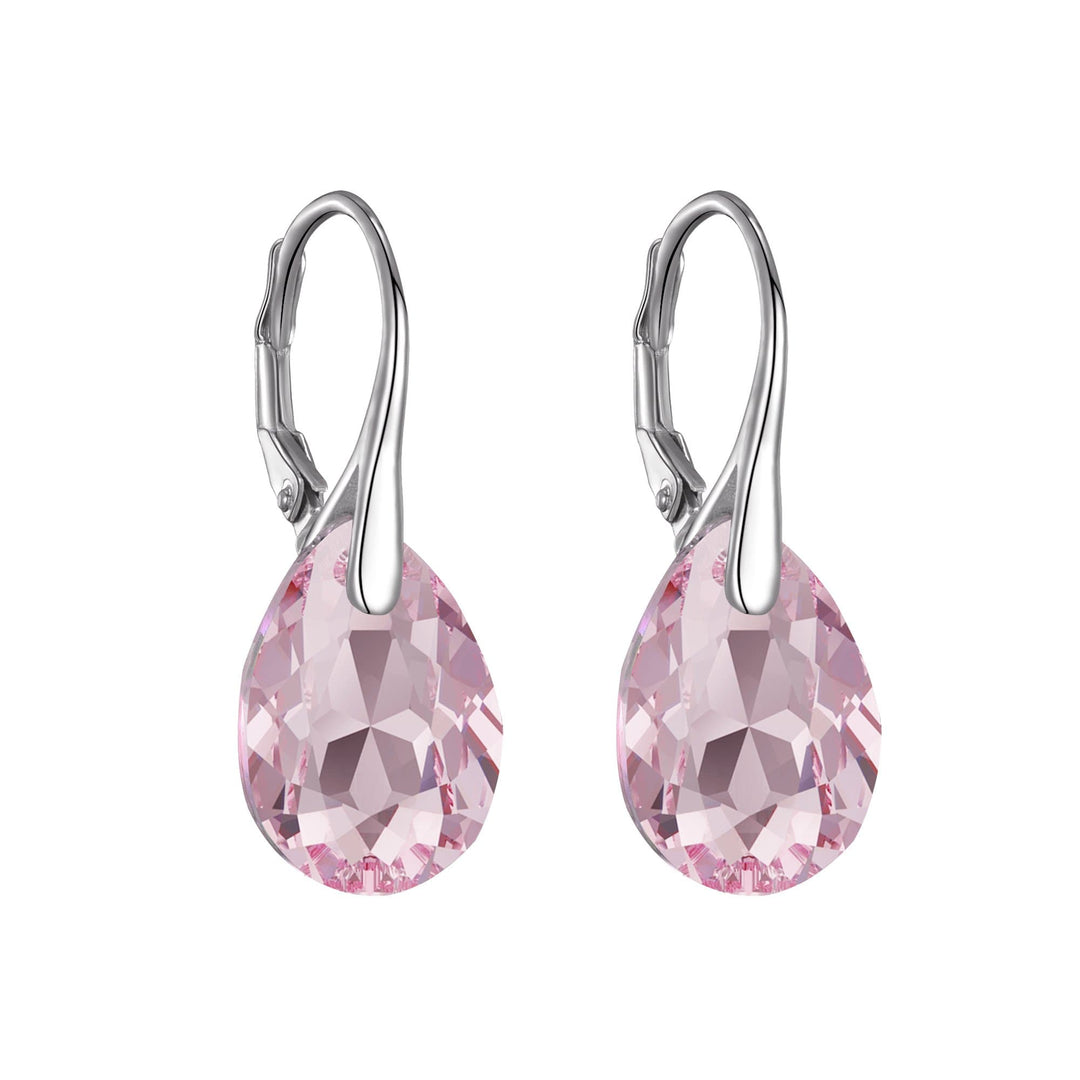 Sterling Silver Light Rose Drop Earrings Created with Zircondia® Crystals - Philip Jones Jewellery