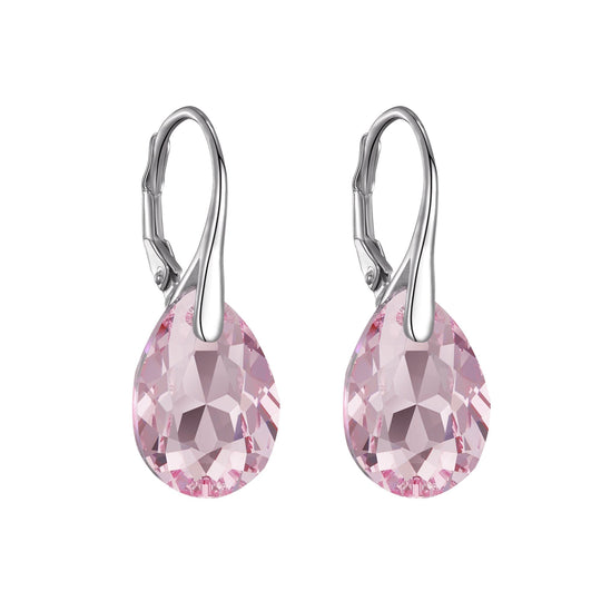 Sterling Silver Light Rose Drop Earrings Created with Zircondia® Crystals - Philip Jones Jewellery