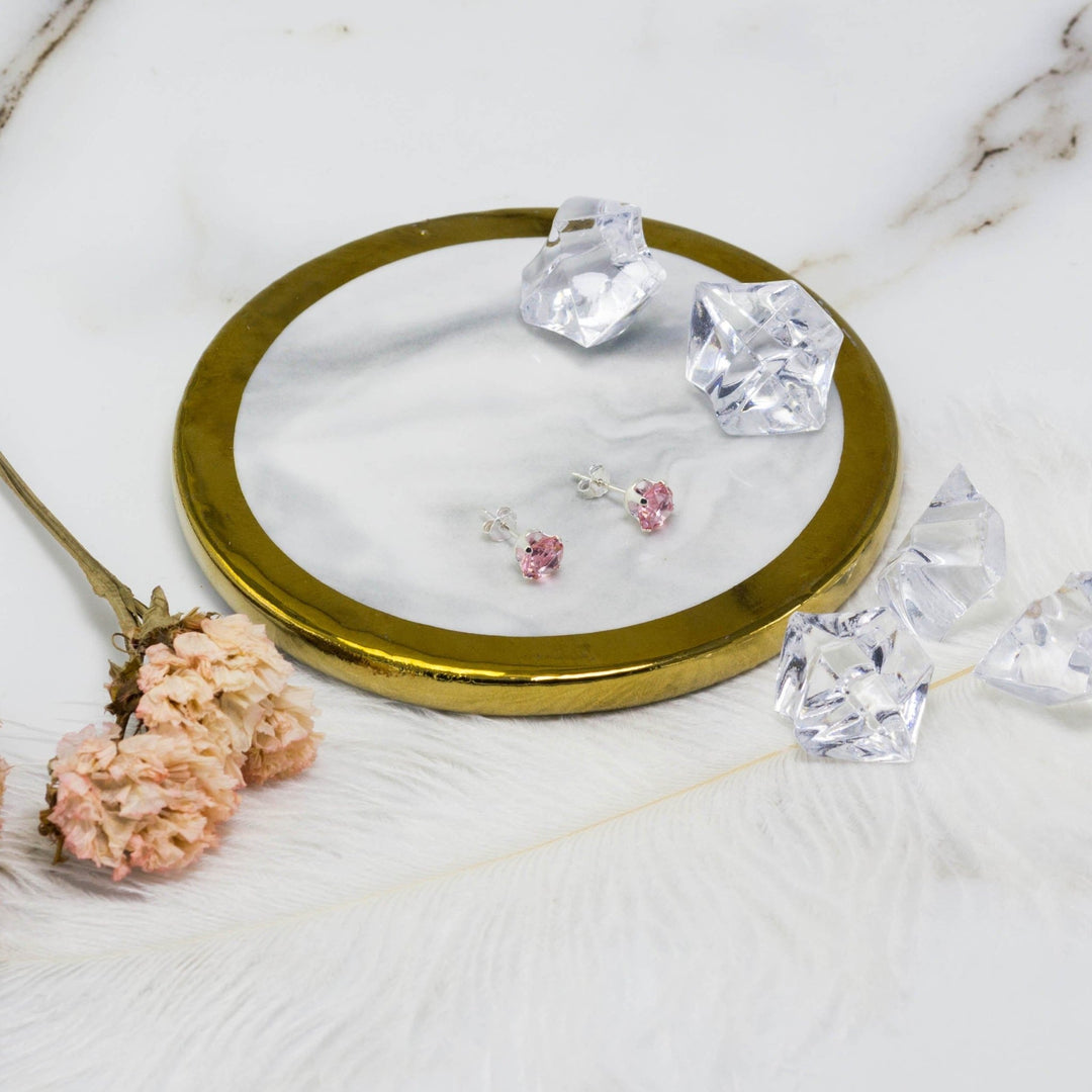 Sterling Silver Light Rose Earrings Created with Zircondia® Crystals - Philip Jones Jewellery