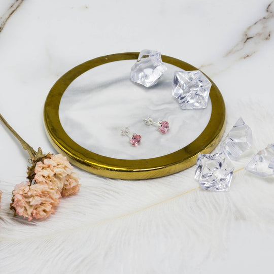 Sterling Silver Light Rose Earrings Created with Zircondia® Crystals - Philip Jones Jewellery