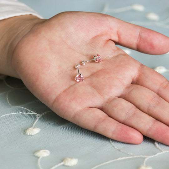 Sterling Silver Light Rose Earrings Created with Zircondia® Crystals - Philip Jones Jewellery