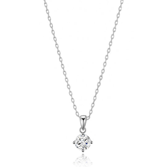 Sterling Silver Solitaire Necklace Created with Zircondia® Crystals - Philip Jones Jewellery