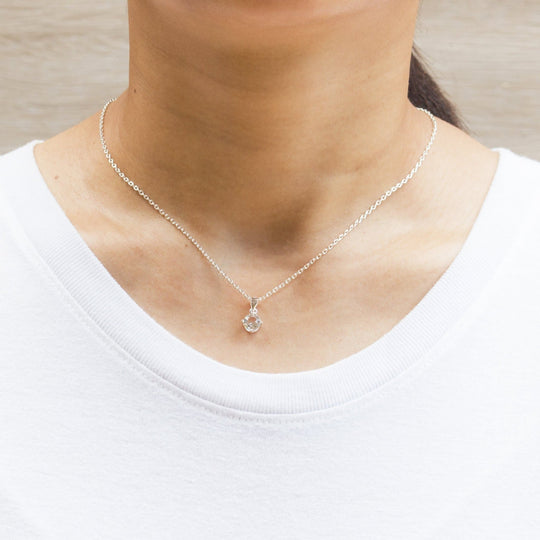 Sterling Silver Solitaire Necklace Created with Zircondia® Crystals - Philip Jones Jewellery