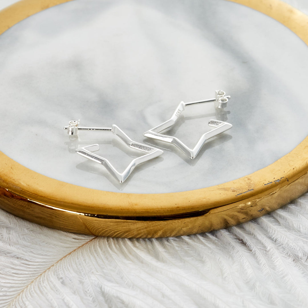 Sterling Silver Star Hoop Earrings - Philip Jones Jewellery
