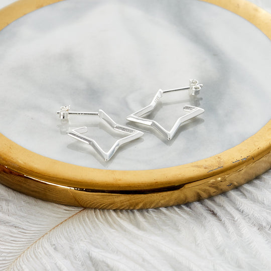Sterling Silver Star Hoop Earrings - Philip Jones Jewellery