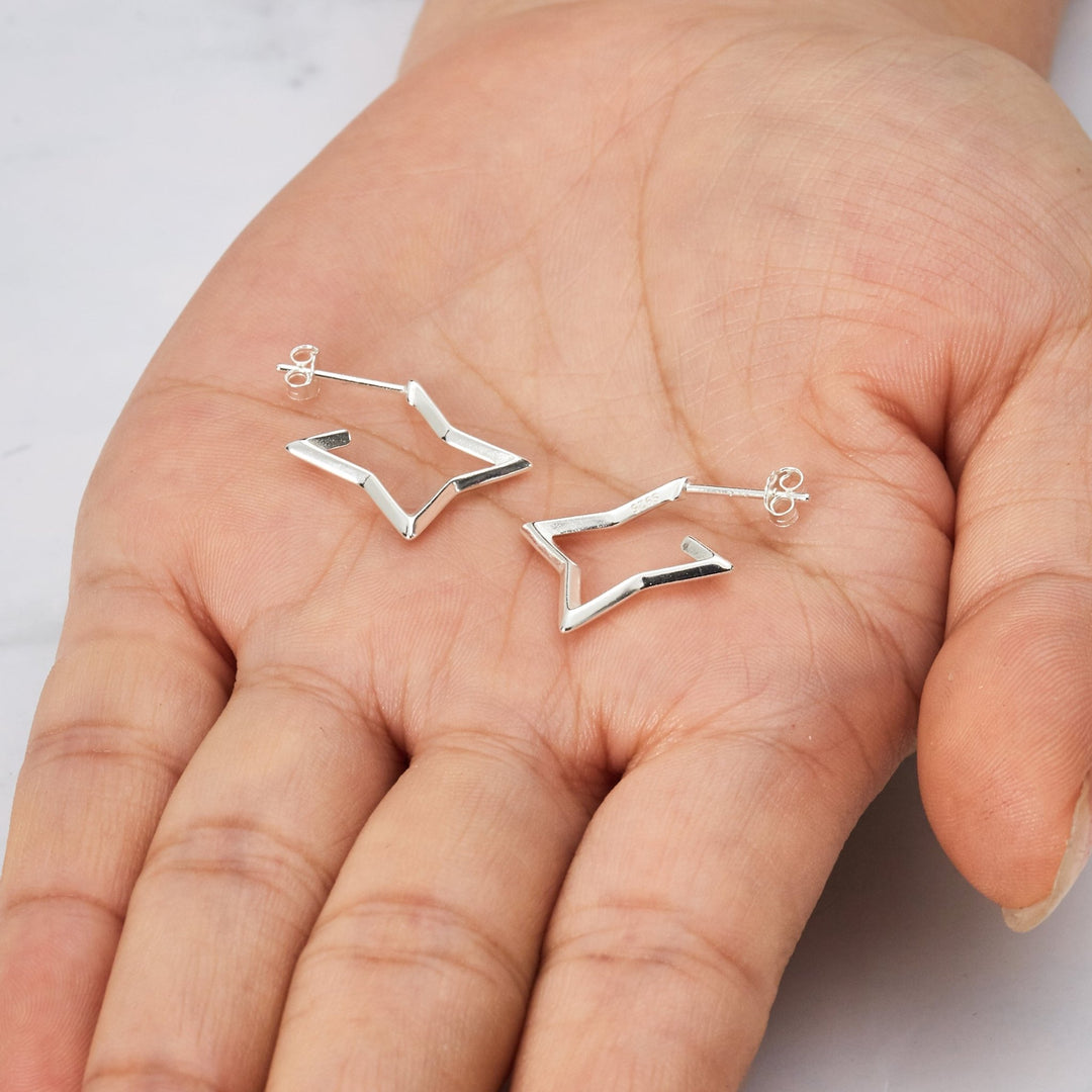 Sterling Silver Star Hoop Earrings - Philip Jones Jewellery