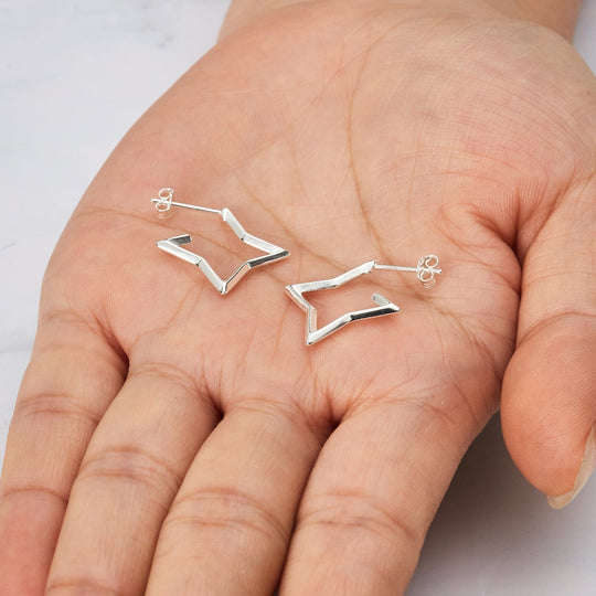 Sterling Silver Star Hoop Earrings - Philip Jones Jewellery