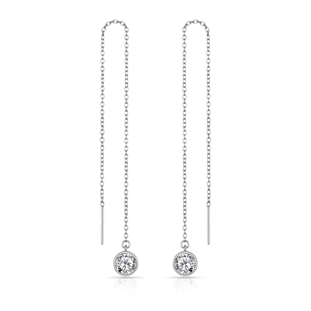 Sterling Silver Thread Earrings Created with Zircondia® Crystals - Philip Jones Jewellery