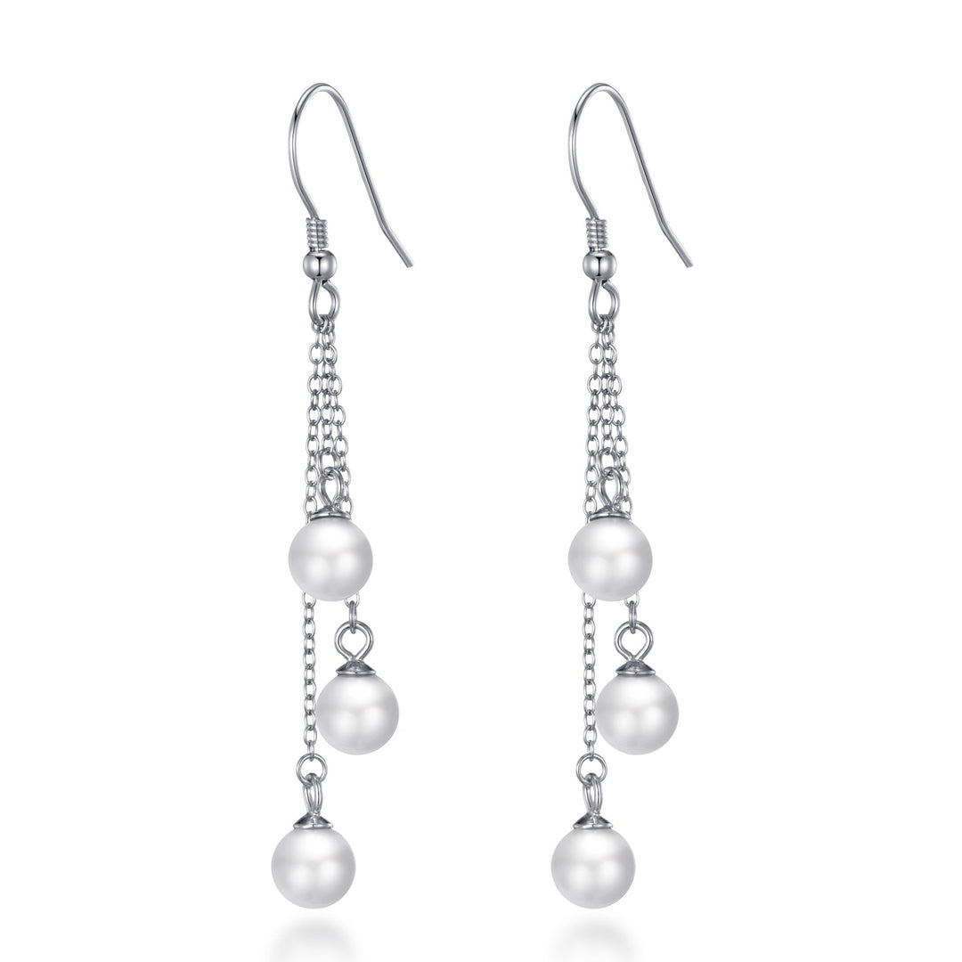 Sterling Silver Triple White Pearl Drop Earrings - Philip Jones Jewellery