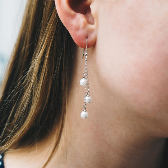 Sterling Silver Triple White Pearl Drop Earrings - Philip Jones Jewellery