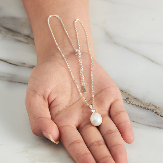 Sterling Silver White Pearl Drop Set Created with Zircondia® Crystals - Philip Jones Jewellery