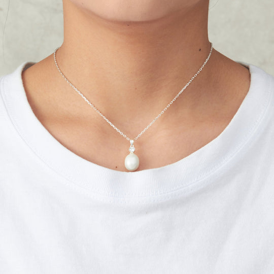 Sterling Silver White Pearl Drop Set Created with Zircondia® Crystals - Philip Jones Jewellery